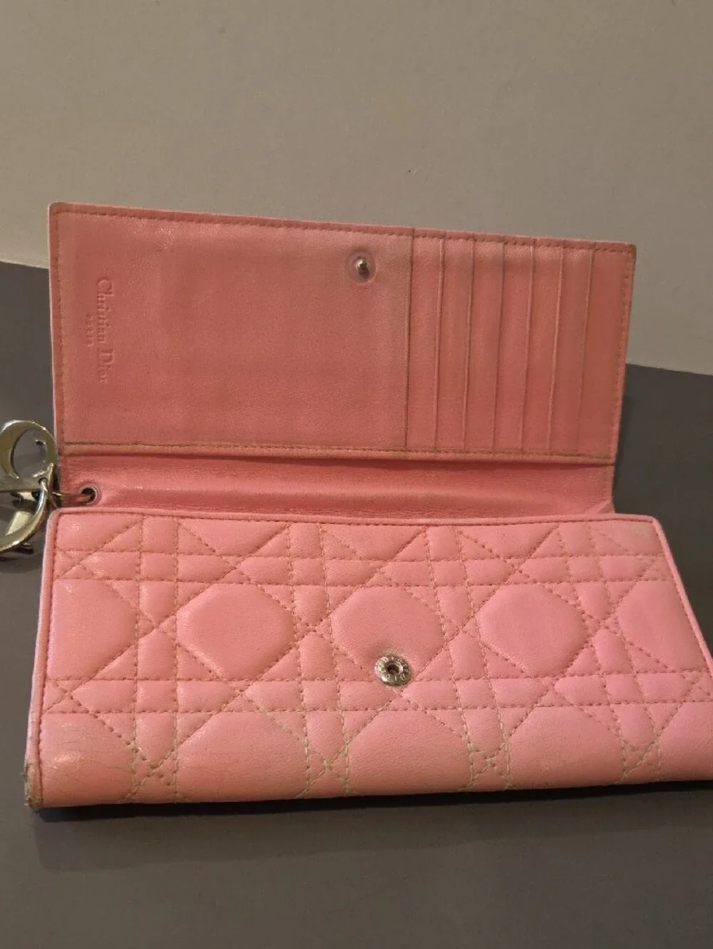 Dior Pink Quilted Leather Wallet with Signature Stitching - Project